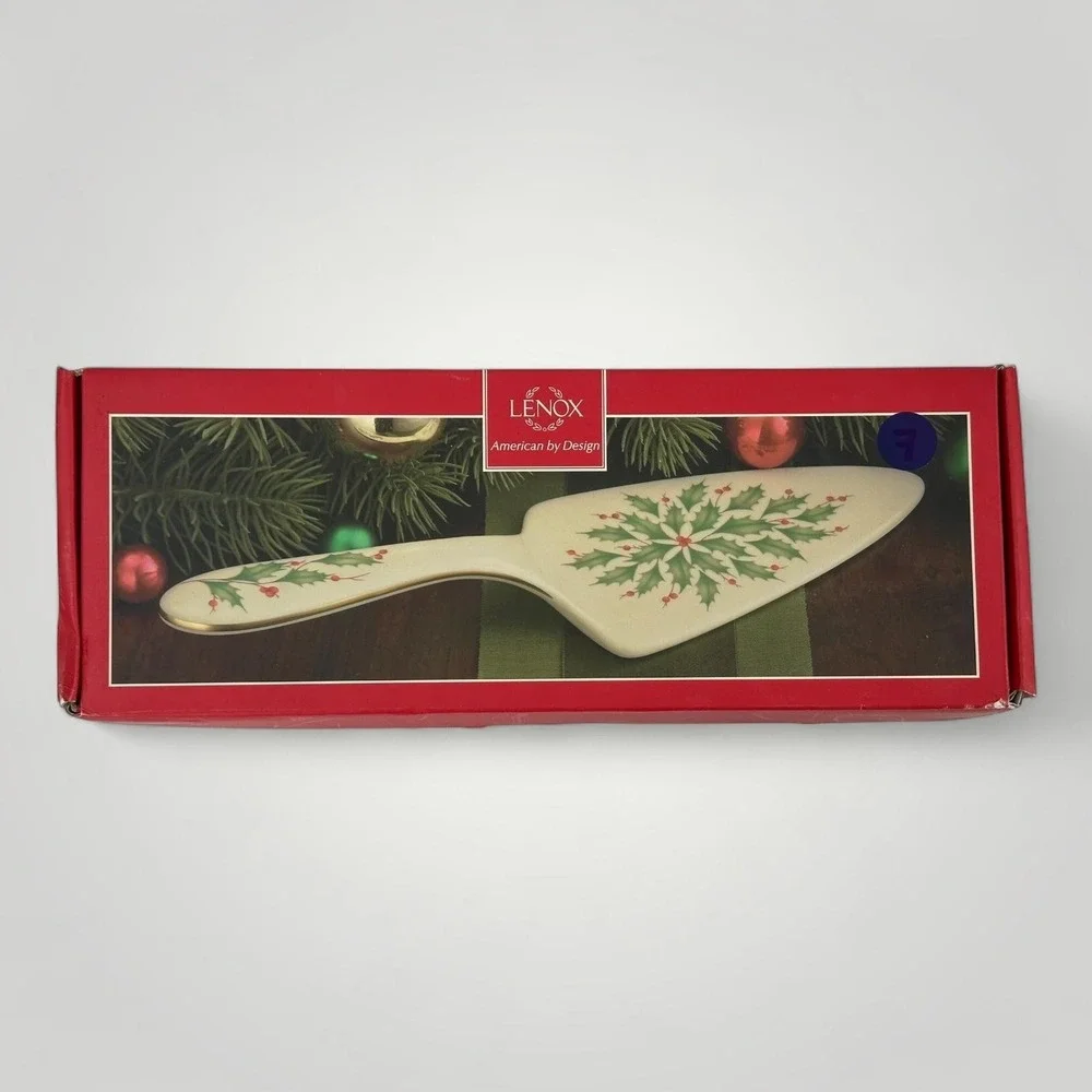 Lenox Holiday Dessert Server Holly Berry Christmas Gold Trim w Box New